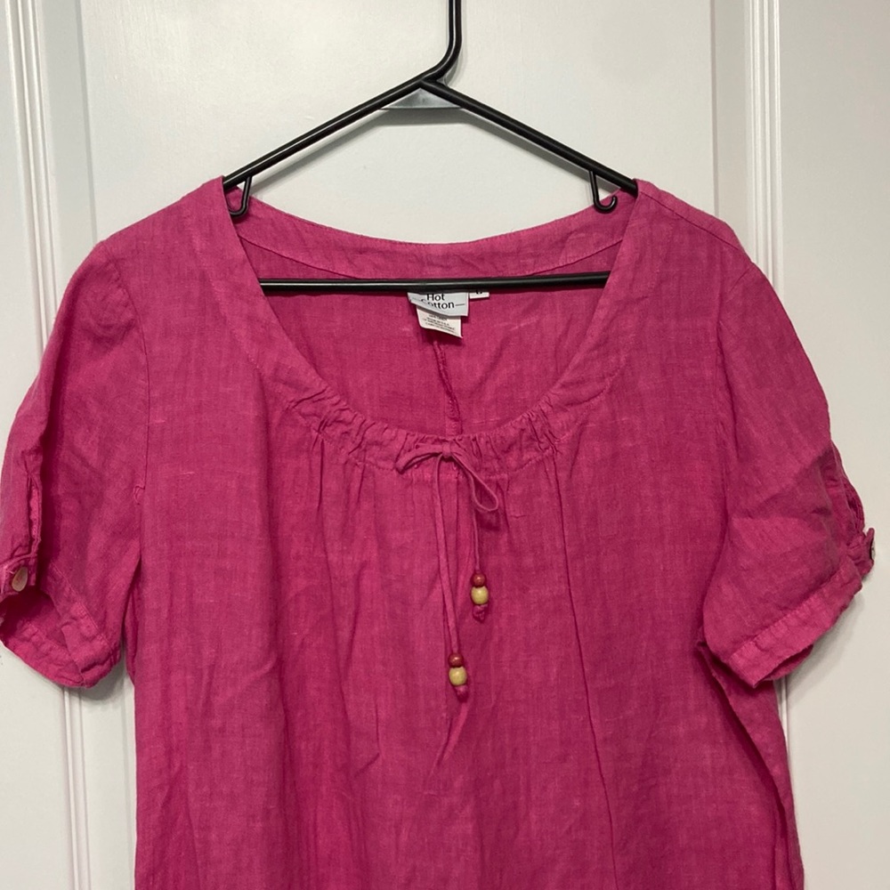 High Cotton Women’s Linen Midi Dress Pink Size Large scoop neckline with sting